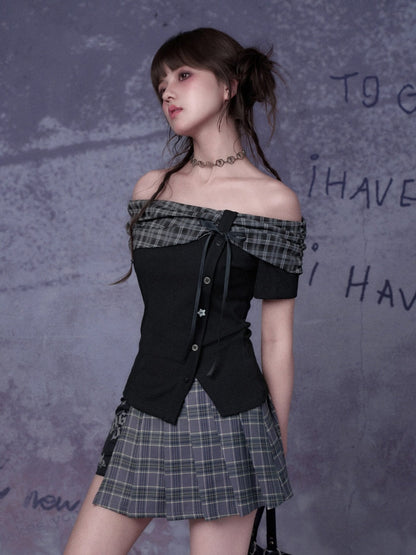 Check Graffiti Print Pleated Short Skirt【s0000016312】