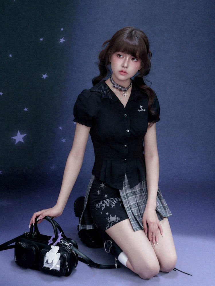 Check Graffiti Print Pleated Short Skirt【s0000016312】
