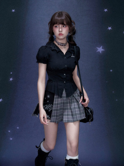 Check Graffiti Print Pleated Short Skirt【s0000016312】