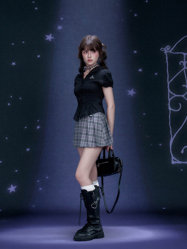 Check Graffiti Print Pleated Short Skirt【s0000016312】