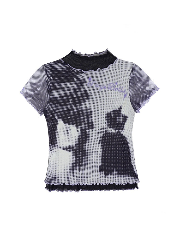 Cat Double-Layer Mesh T-Shirt【s0000016315】