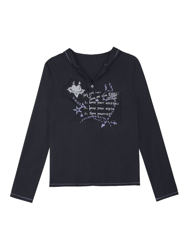 Mesh Graffiti Print Hooded T-Shirt【s0000016317】