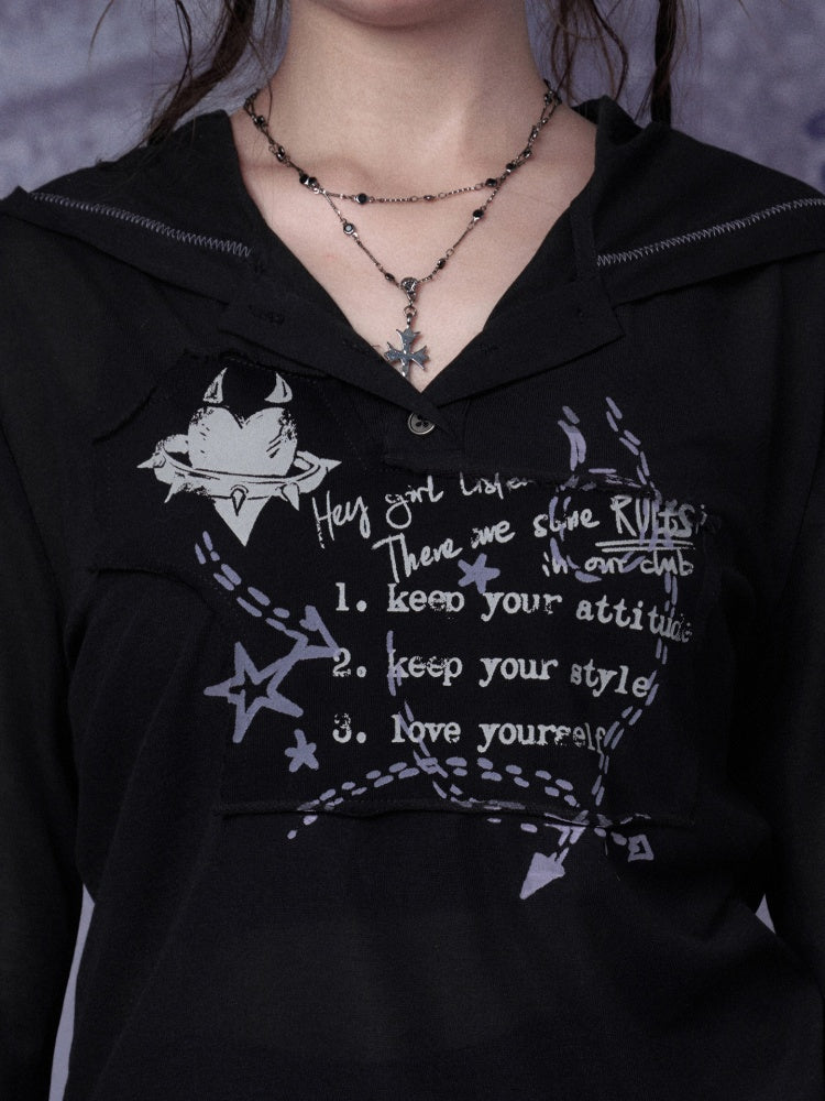 Mesh Graffiti Print Hooded T-Shirt【s0000016317】