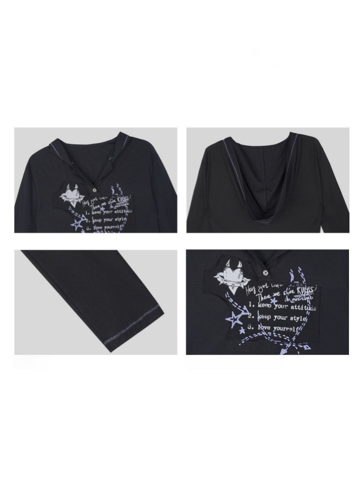 Mesh Graffiti Print Hooded T-Shirt【s0000016317】