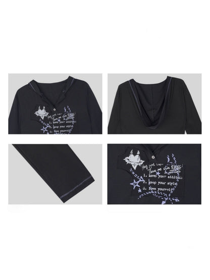 Mesh Graffiti Print Hooded T-Shirt【s0000016317】