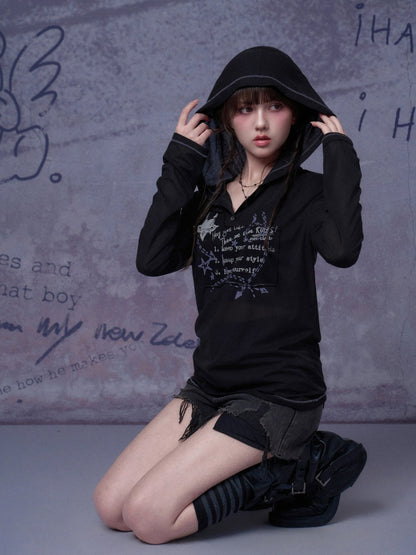 Mesh Graffiti Print Hooded T-Shirt【s0000016317】