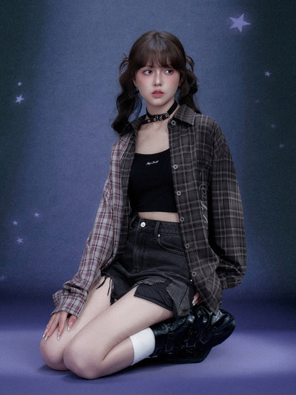 Loose Plaid Asymmetrical Patchwork Shirt【s0000016318】