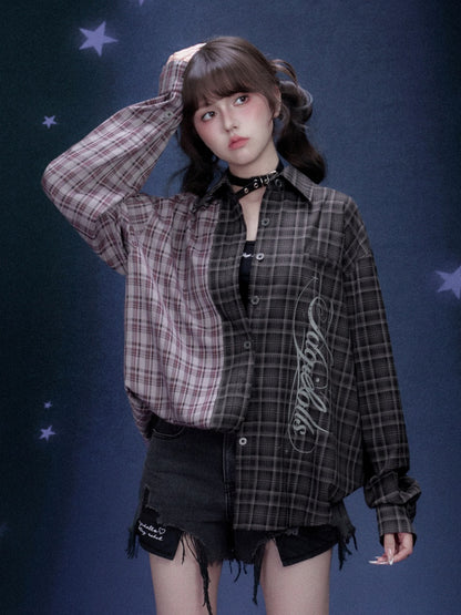 Loose Plaid Asymmetrical Patchwork Shirt【s0000016318】