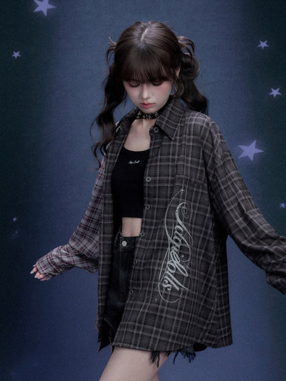 Loose Plaid Asymmetrical Patchwork Shirt【s0000016318】