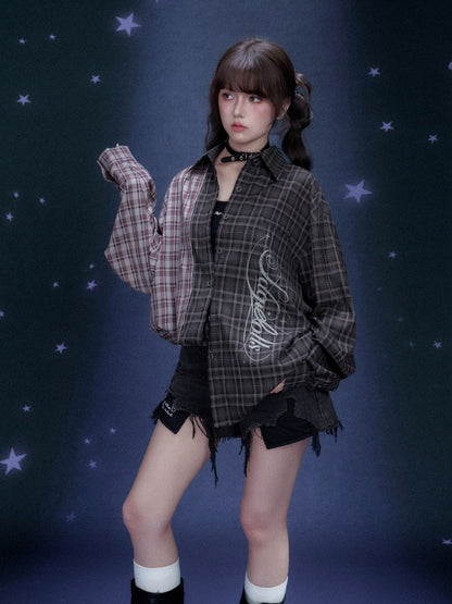 Loose Plaid Asymmetrical Patchwork Shirt【s0000016318】