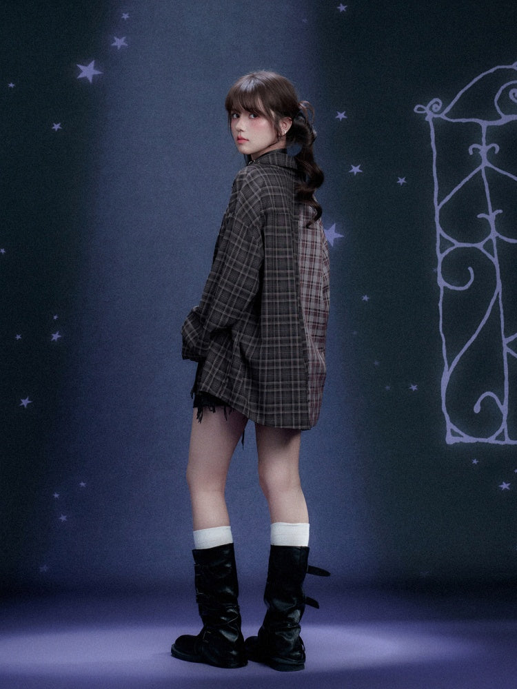 Loose Plaid Asymmetrical Patchwork Shirt【s0000016318】
