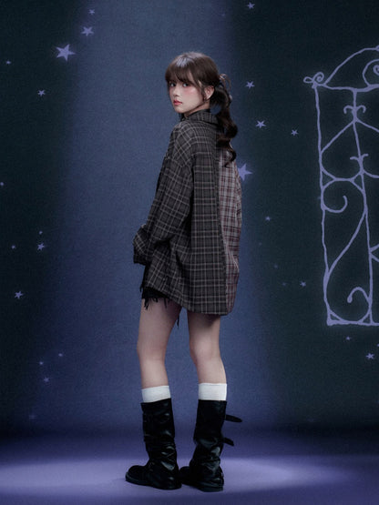 Loose Plaid Asymmetrical Patchwork Shirt【s0000016318】