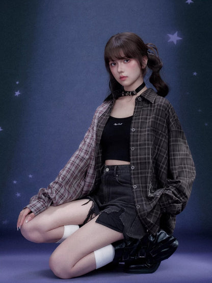 Loose Plaid Asymmetrical Patchwork Shirt【s0000016318】