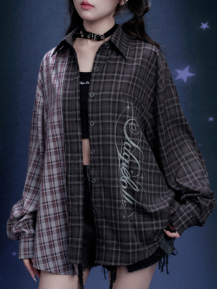 Loose Plaid Asymmetrical Patchwork Shirt【s0000016318】