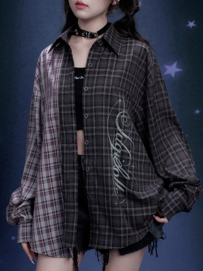 Loose Plaid Asymmetrical Patchwork Shirt【s0000016318】