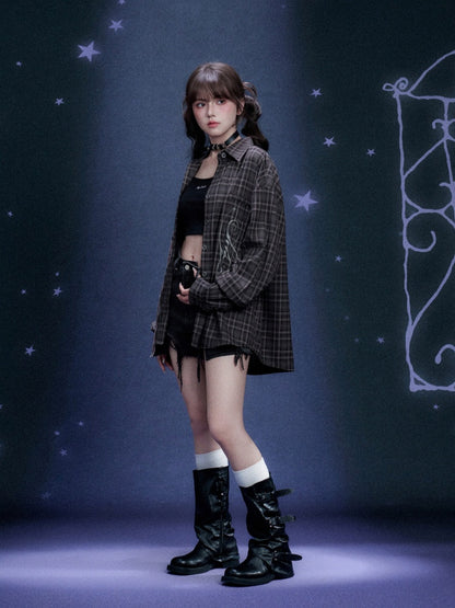 Loose Plaid Asymmetrical Patchwork Shirt【s0000016318】