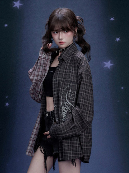 Loose Plaid Asymmetrical Patchwork Shirt【s0000016318】