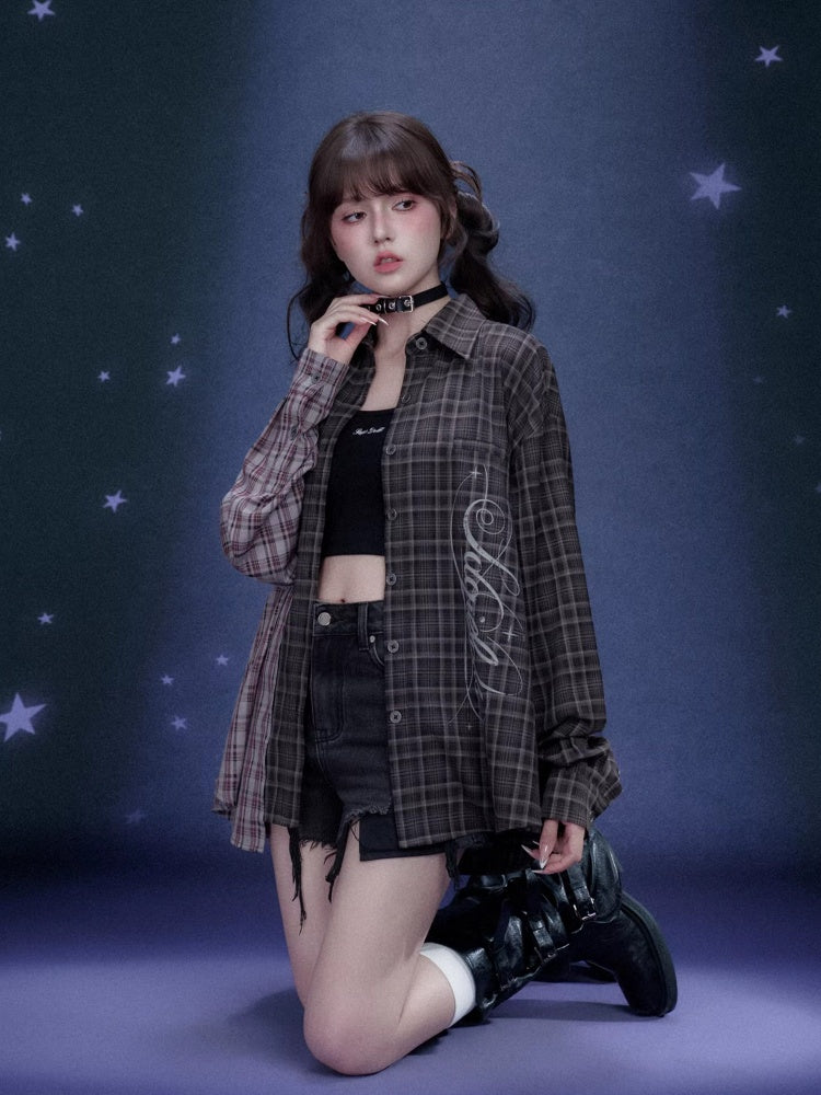 Loose Plaid Asymmetrical Patchwork Shirt【s0000016318】