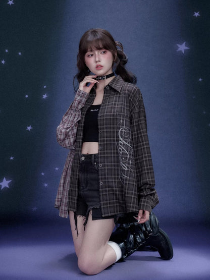 Loose Plaid Asymmetrical Patchwork Shirt【s0000016318】