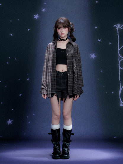Loose Plaid Asymmetrical Patchwork Shirt【s0000016318】