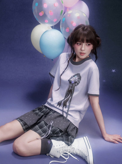 Corsage Ribbon Crew Neck Short Sleeve T-Shirt【s0000016320】