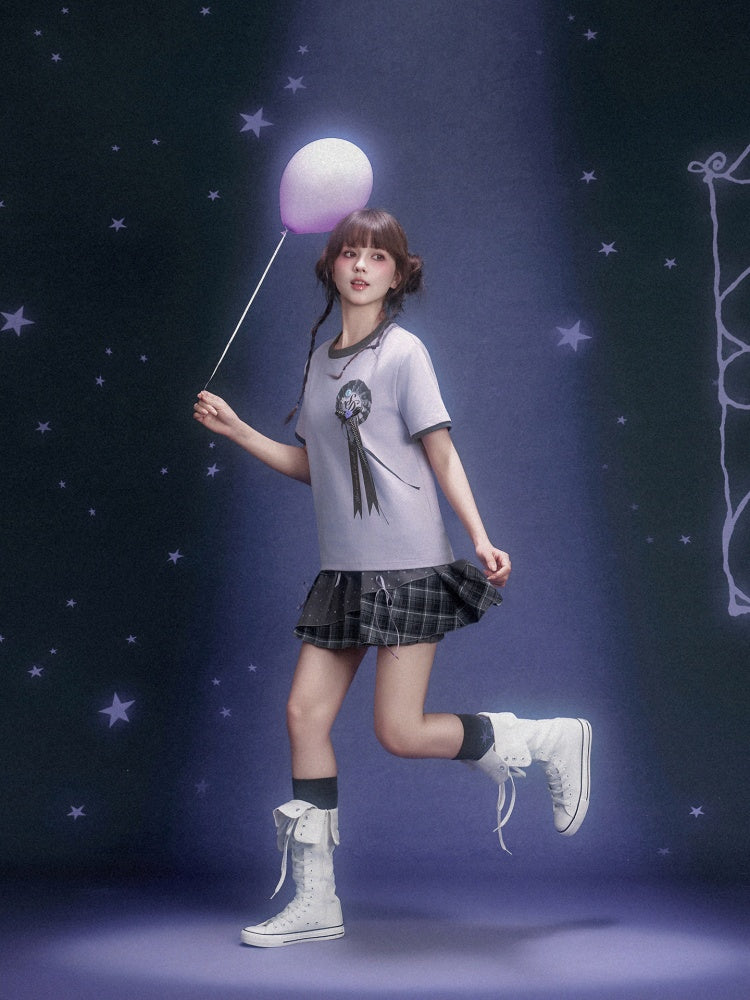 Corsage Ribbon Crew Neck Short Sleeve T-Shirt【s0000016320】