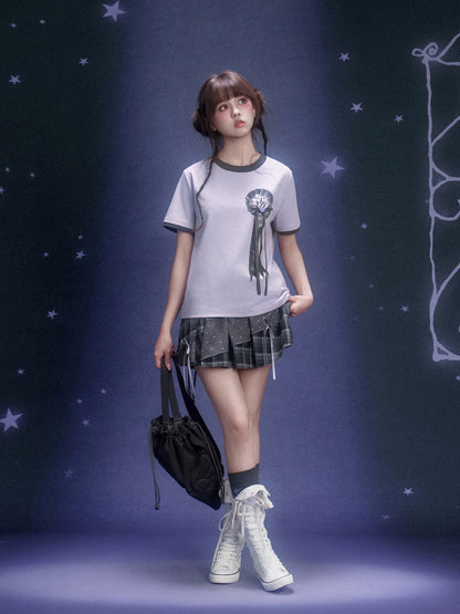 Corsage Ribbon Crew Neck Short Sleeve T-Shirt【s0000016320】
