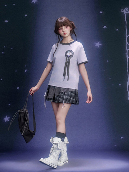 Corsage Ribbon Crew Neck Short Sleeve T-Shirt【s0000016320】