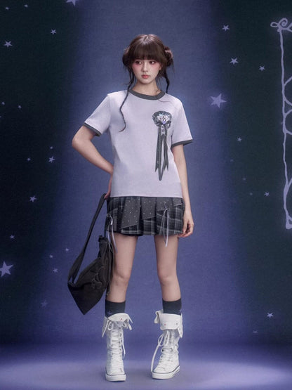 Corsage Ribbon Crew Neck Short Sleeve T-Shirt【s0000016320】