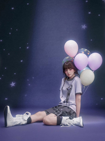 Corsage Ribbon Crew Neck Short Sleeve T-Shirt【s0000016320】