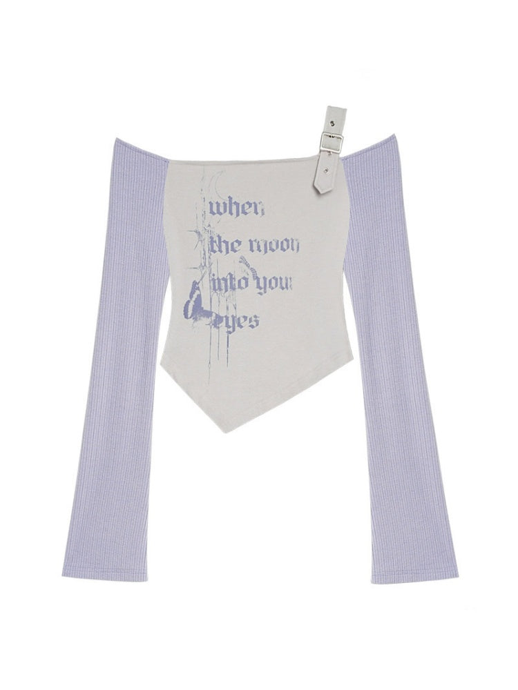 Off-Shoulder Long Sleeve Triangle Hem T-Shirt【s0000016321】