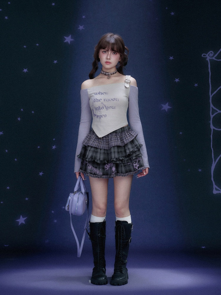 Off-Shoulder Long Sleeve Triangle Hem T-Shirt【s0000016321】