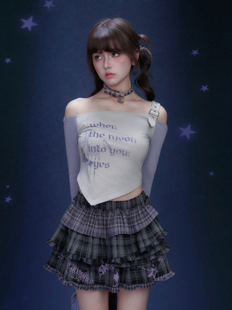 Off-Shoulder Long Sleeve Triangle Hem T-Shirt【s0000016321】