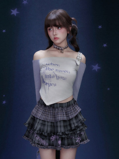 Off-Shoulder Long Sleeve Triangle Hem T-Shirt【s0000016321】