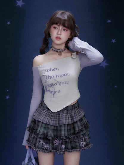 Off-Shoulder Long Sleeve Triangle Hem T-Shirt【s0000016321】