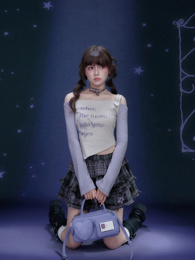 Off-Shoulder Long Sleeve Triangle Hem T-Shirt【s0000016321