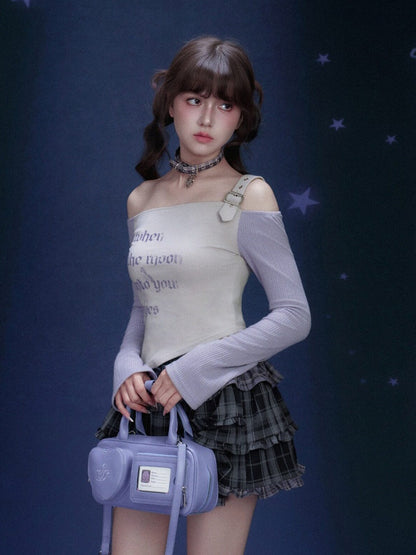 Off-Shoulder Long Sleeve Triangle Hem T-Shirt【s0000016321】