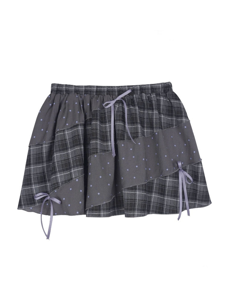Plaid Patchwork Polka Dot Pumpkin Skirt【s0000016322】