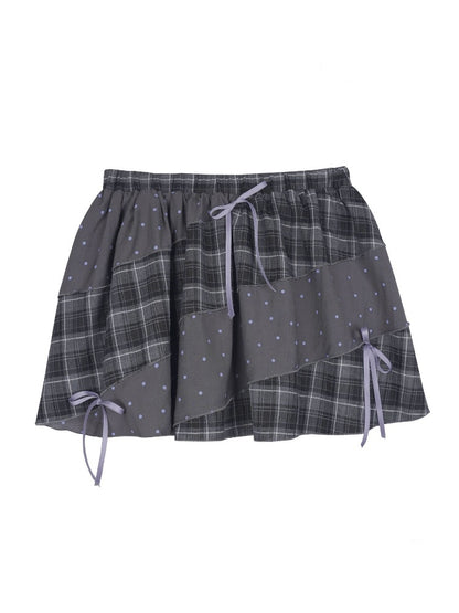Plaid Patchwork Polka Dot Pumpkin Skirt【s0000016322】