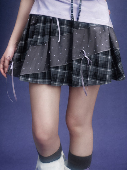 Plaid Patchwork Polka Dot Pumpkin Skirt【s0000016322】