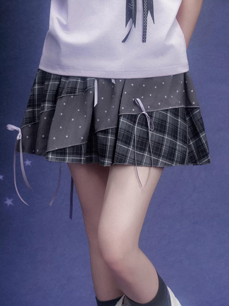 Plaid Patchwork Polka Dot Pumpkin Skirt【s0000016322】