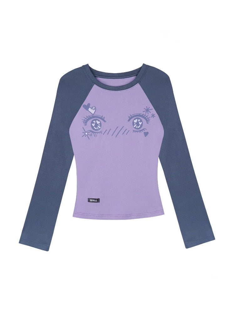 Cartoon Eye Print Raglan Sleeve T-Shirt【s0000016323】