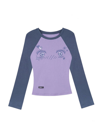 Cartoon Eye Print Raglan Sleeve T-Shirt【s0000016323】