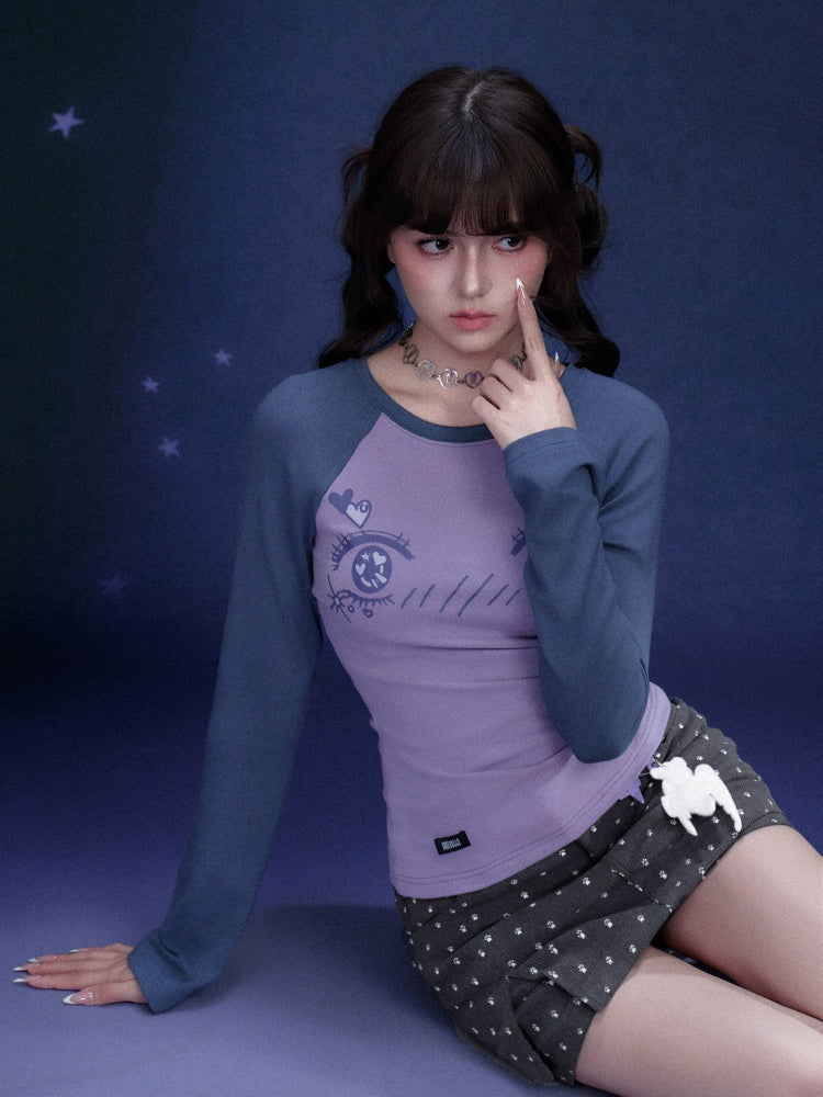 Cartoon Eye Print Raglan Sleeve T-Shirt【s0000016323】