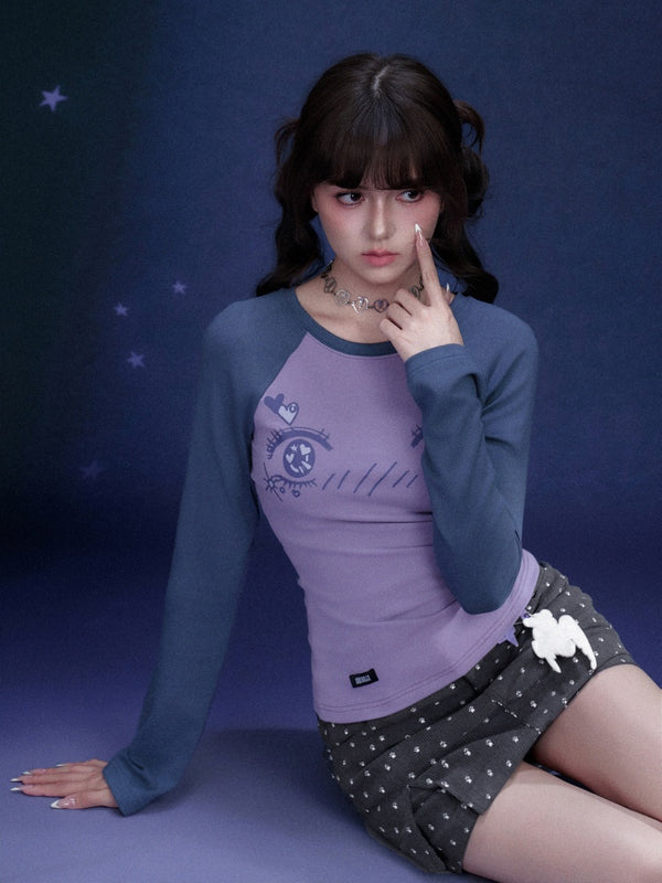 Cartoon Eye Print Raglan Sleeve T-Shirt【s0000016323】