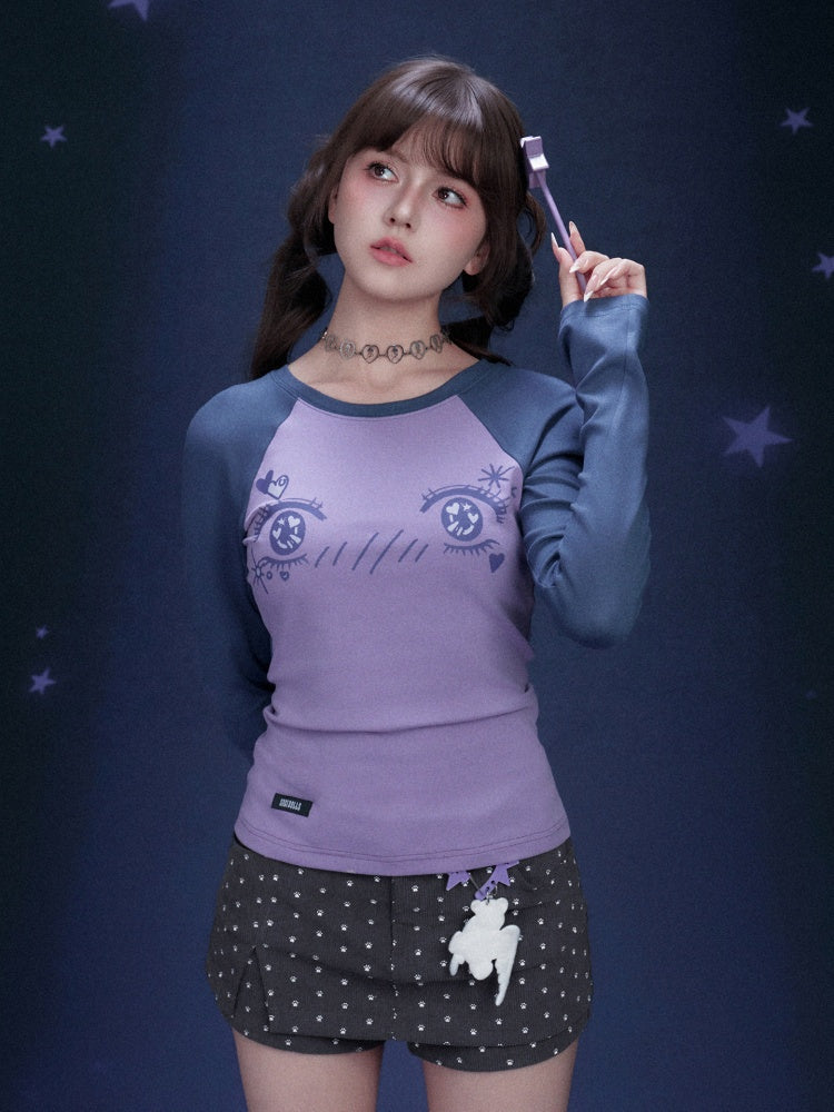 Cartoon Eye Print Raglan Sleeve T-Shirt【s0000016323】