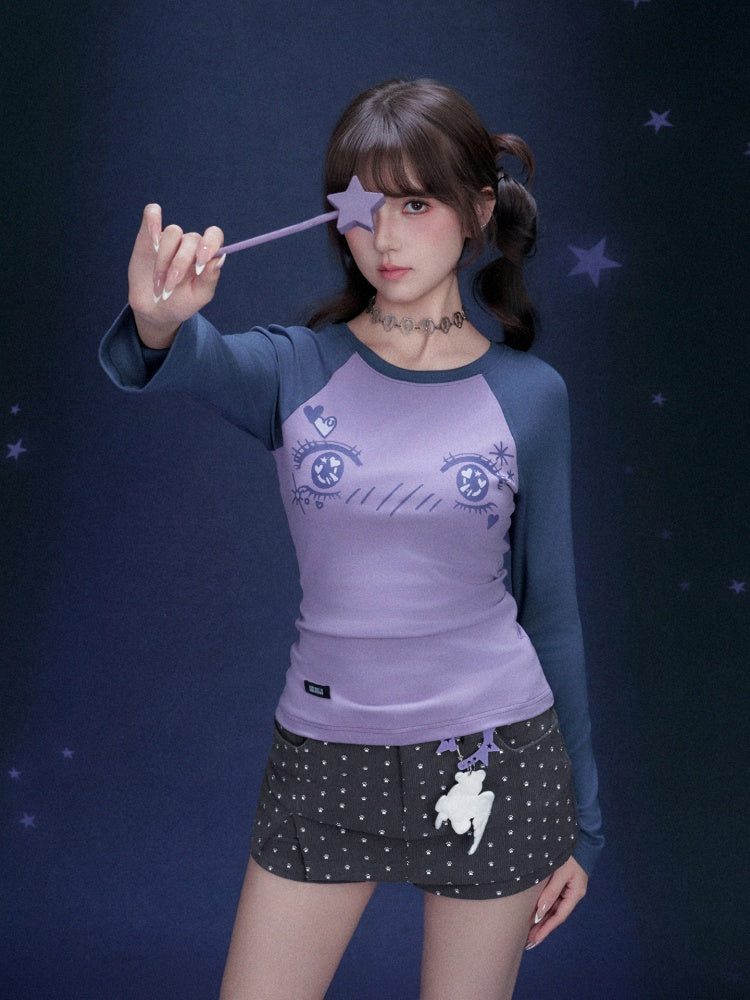 Cartoon Eye Print Raglan Sleeve T-Shirt【s0000016323】