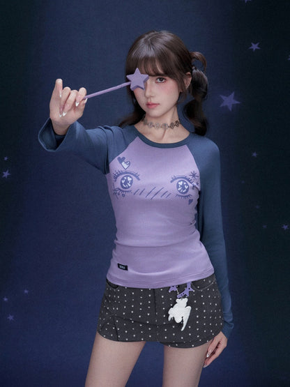 Cartoon Eye Print Raglan Sleeve T-Shirt【s0000016323】