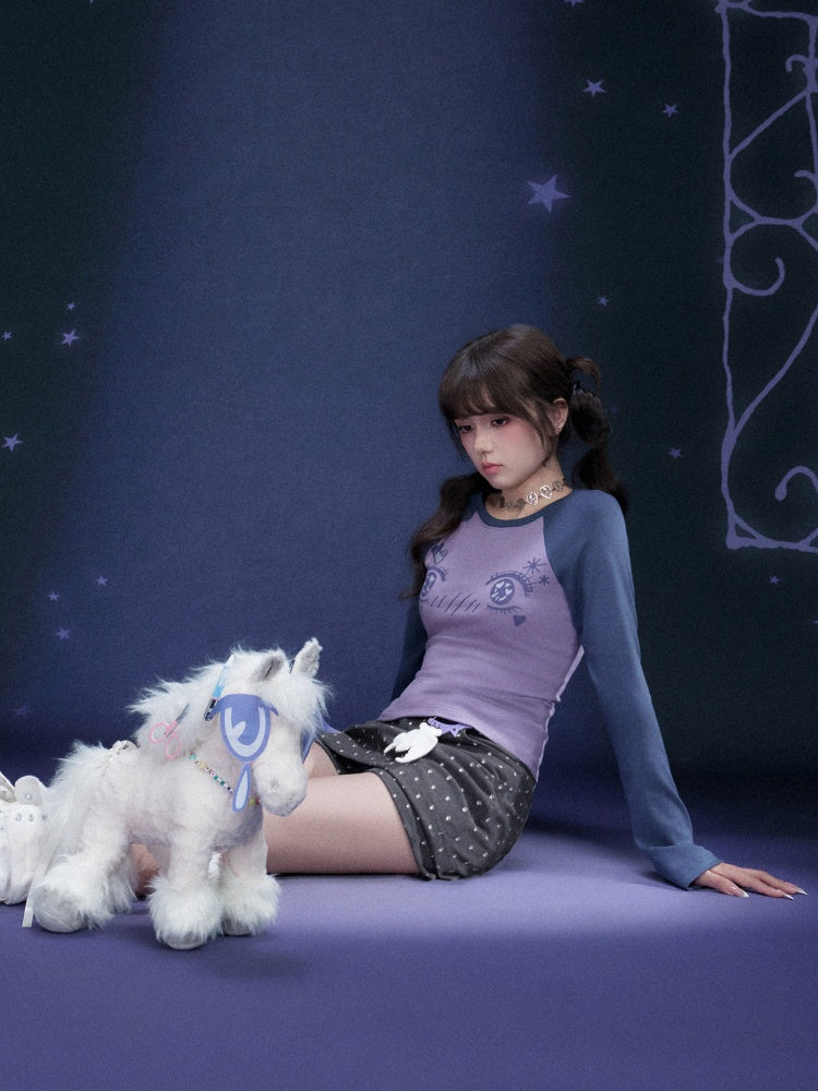 Cartoon Eye Print Raglan Sleeve T-Shirt【s0000016323】