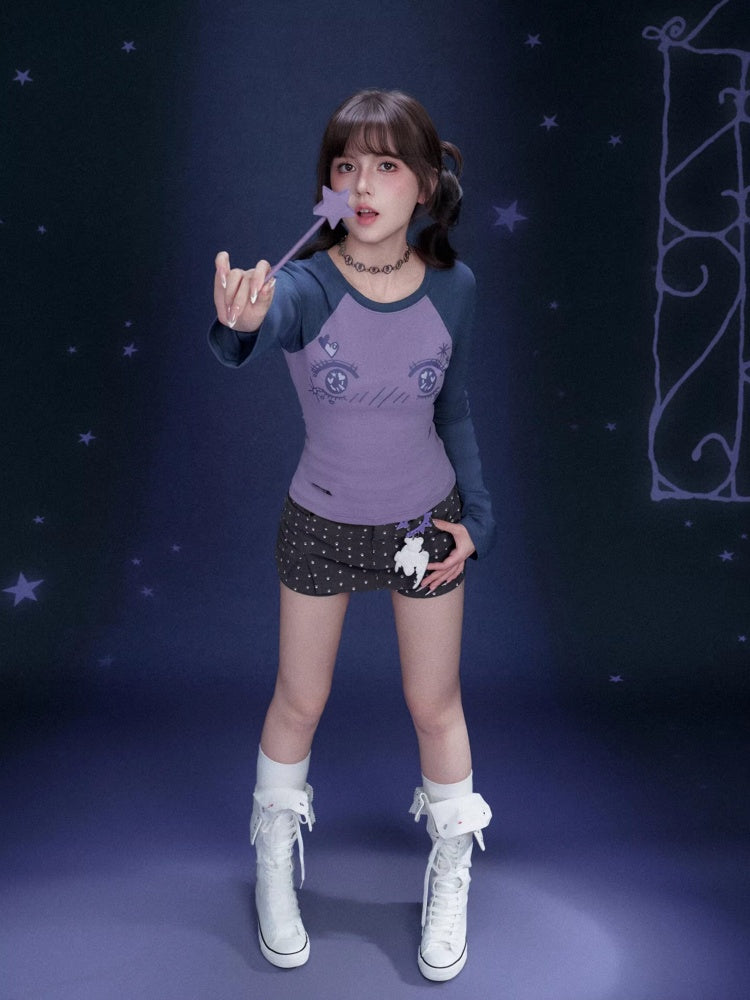 Cartoon Eye Print Raglan Sleeve T-Shirt【s0000016323】